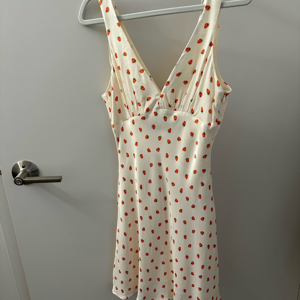 Zara Cream Mini Dress with Red Strawberry Print